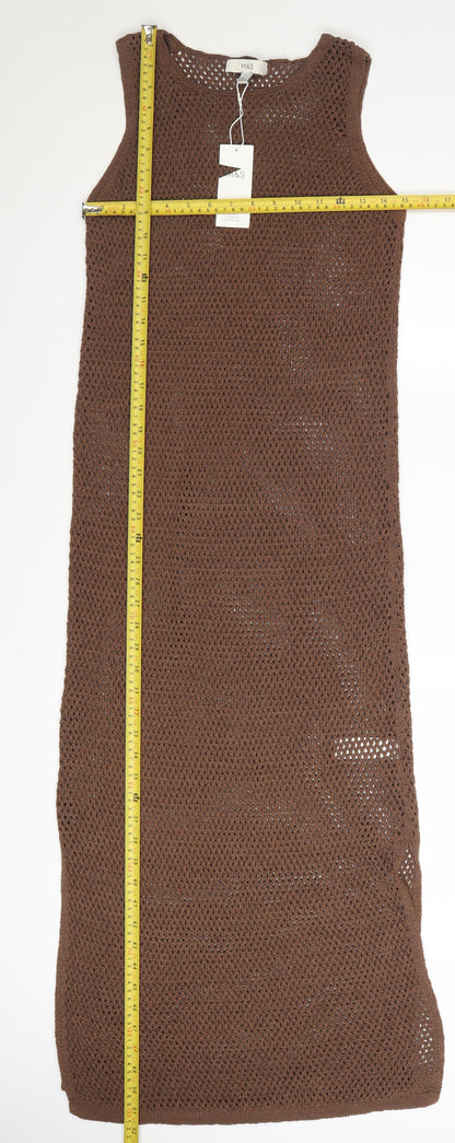 Marks and Spencer Women Brown Knit Slip Maxi Dress Size S