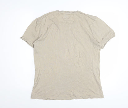 ZARA Women Beige Cotton Basic Crew Neck T-Shirt Size 12
