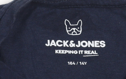 Jack & Jones Boys Blue Logo Print Cotton T-Shirt 14 Years