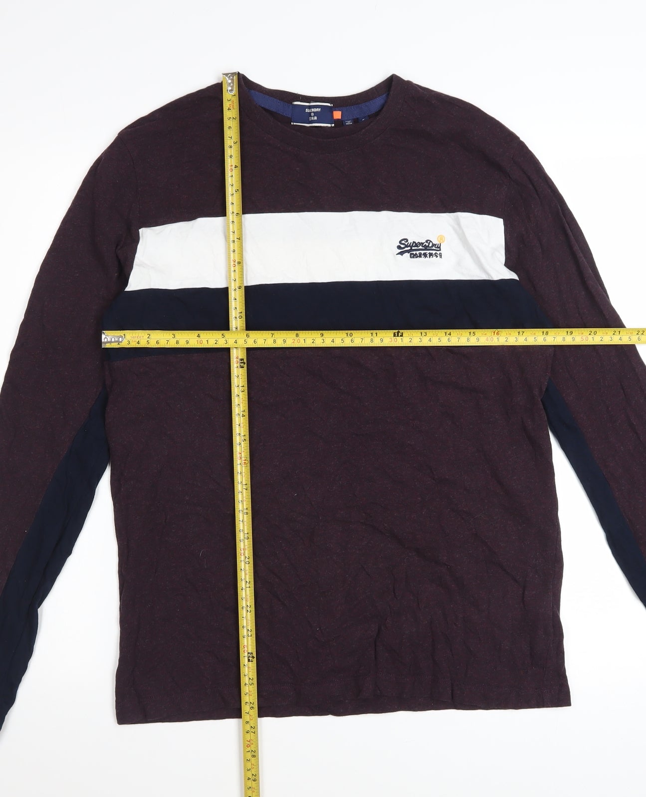 Superdry Men's Burgundy Colourblock Long Sleeve Cotton T-Shirt L