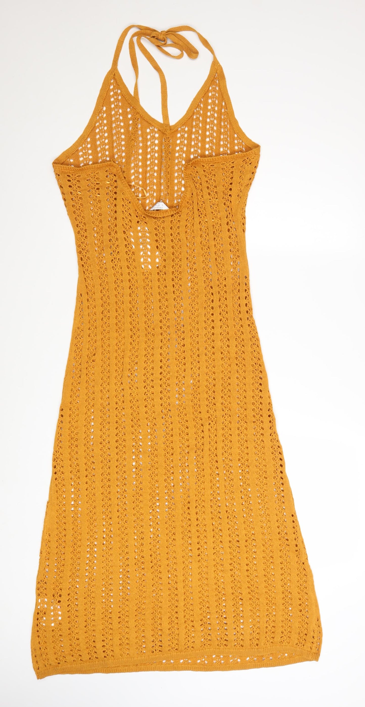 Primark Women Yellow Crochet Halter Kaftan Dress L