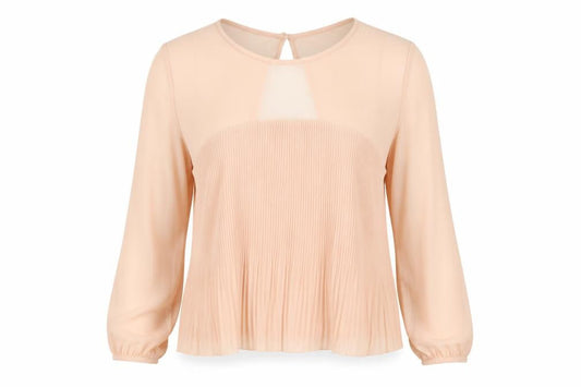Miss Selfridge Women’s Beige Pleated Sheer Long Sleeve Blouse UK 16
