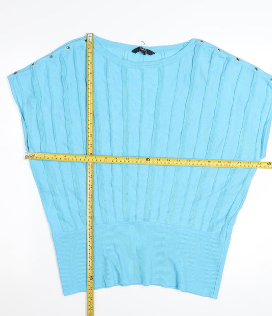 Star by Julien Macdonald Women's Blue Size 16 Knit Boat Neck Button Blouse
