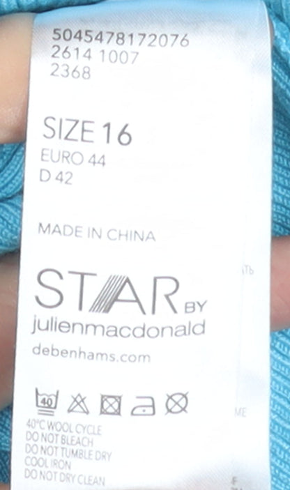 Star by Julien Macdonald Women's Blue Size 16 Knit Boat Neck Button Blouse