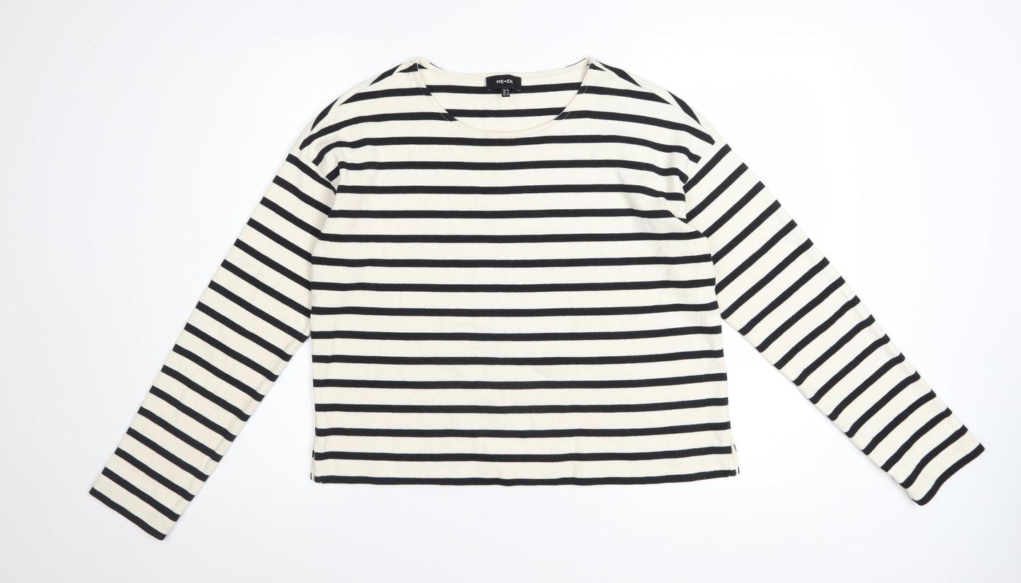 ME+EM Women Black White Striped Cotton Long Sleeve T-Shirt UK 10