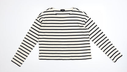 ME+EM Women Black White Striped Cotton Long Sleeve T-Shirt UK 10