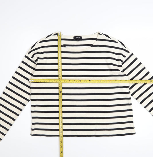 ME+EM Women Black White Striped Cotton Long Sleeve T-Shirt UK 10