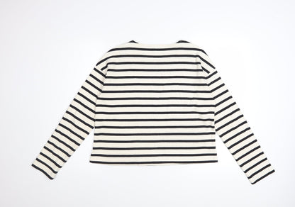 ME+EM Women Black White Striped Cotton Long Sleeve T-Shirt UK 10
