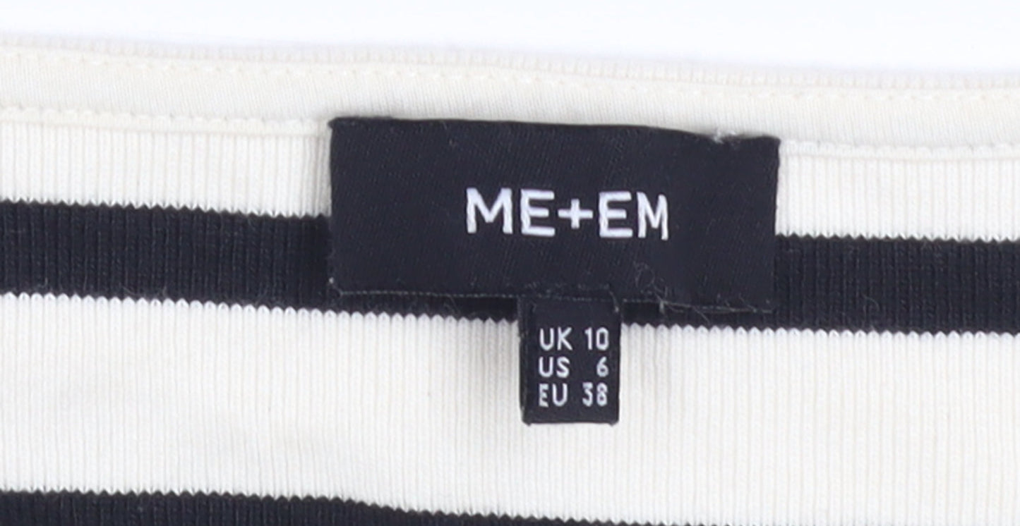 ME+EM Women Black White Striped Cotton Long Sleeve T-Shirt UK 10