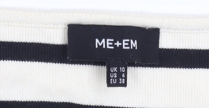 ME+EM Women Black White Striped Cotton Long Sleeve T-Shirt UK 10