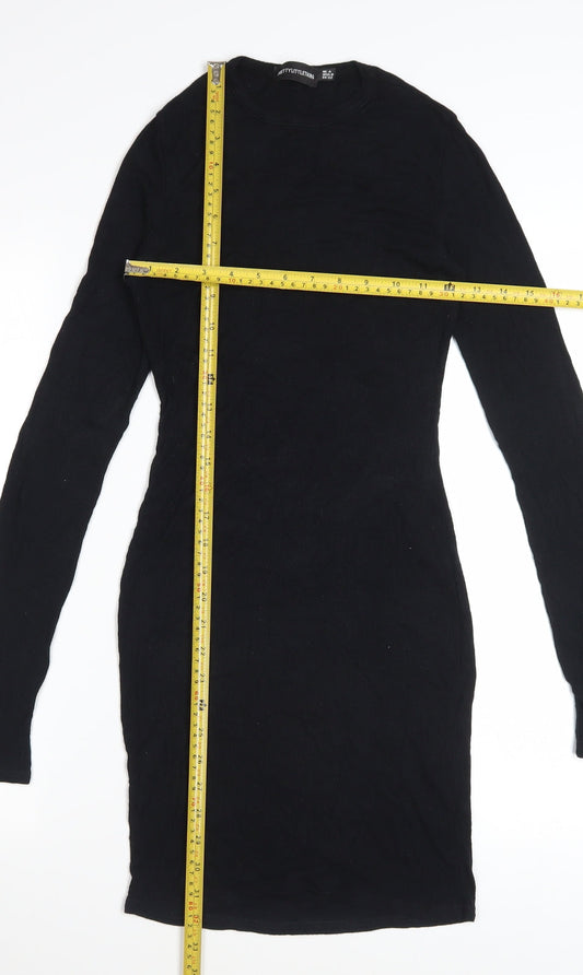 PrettyLittleThing Women Black Size 6 Bodycon Mini Dress Long Sleeve