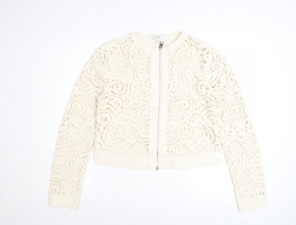 Marks and Spencer Women Ivory Crochet Zip Cardigan S