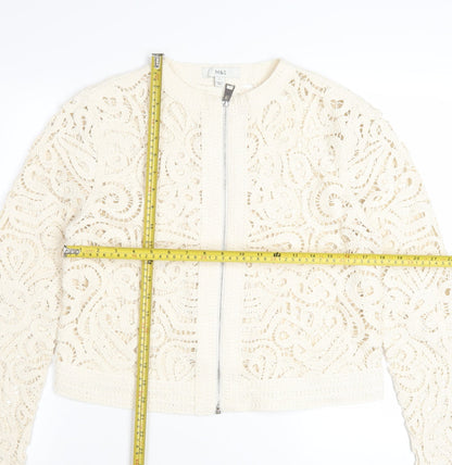 Marks and Spencer Women Ivory Crochet Zip Cardigan S