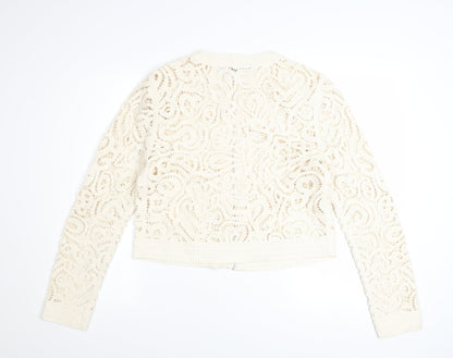 Marks and Spencer Women Ivory Crochet Zip Cardigan S