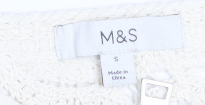 Marks and Spencer Women Ivory Crochet Zip Cardigan S
