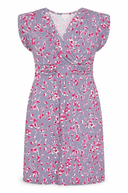 East Women Grey Floral Ruched V-Neck Knee Length Wrap Dress Size 10