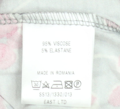EAST Women Grey Floral Ruched V-Neck Knee Length Wrap Dress Size 10