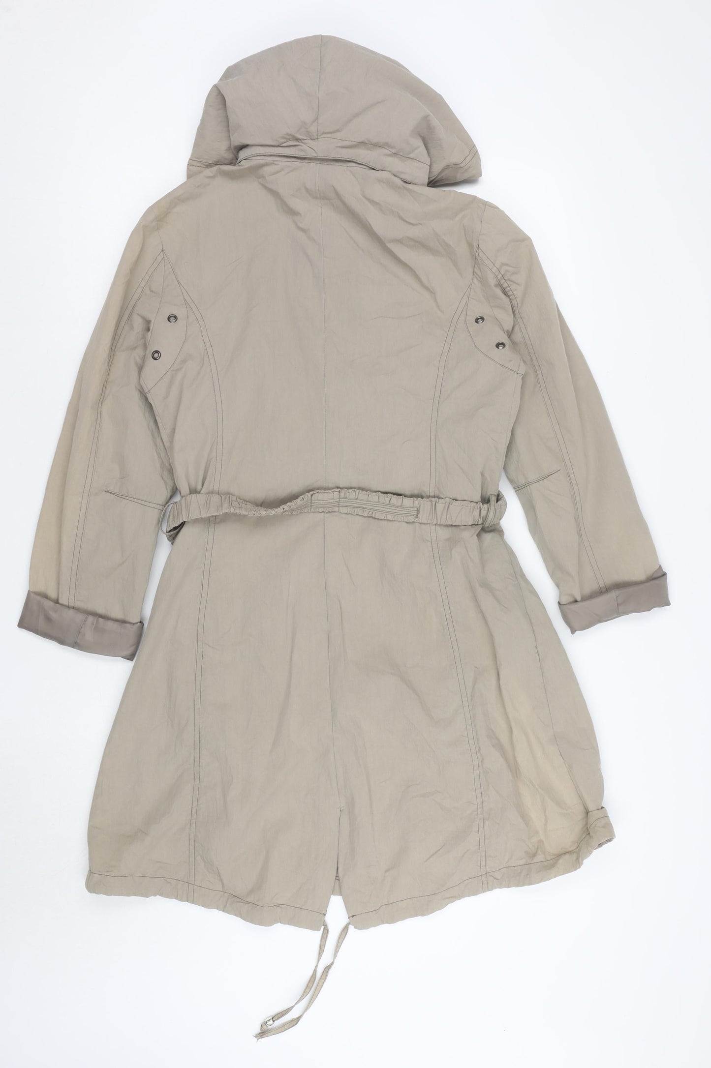 EasyComfort Women's Beige Hooded Parka Coat Size 10 Belted Cotton Blend