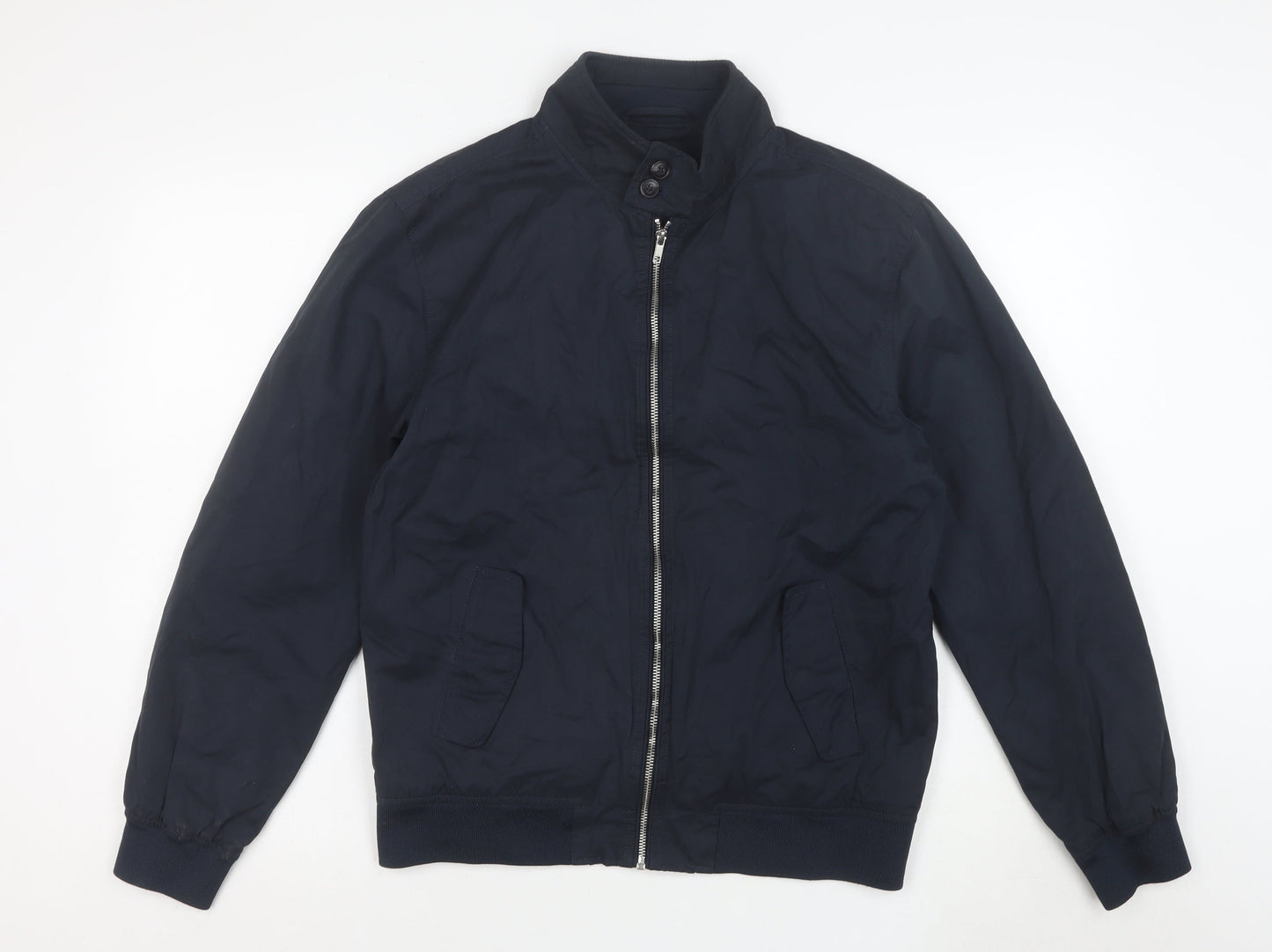 Next Men's Navy Blue Bomber Jacket Size M Full Zip Cotton Blend