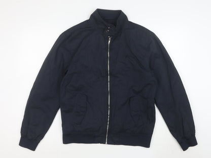 Next Men's Navy Blue Bomber Jacket Size M Full Zip Cotton Blend