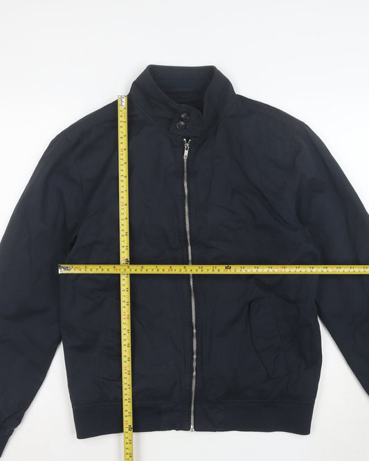 Next Men's Navy Blue Bomber Jacket Size M Full Zip Cotton Blend