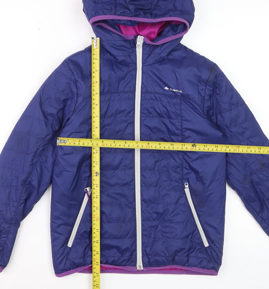 Quechua Girls Blue Hooded Puffer Jacket 10 Years Lightweight Winter Coat