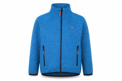 Front view of Trespass boys’ blue fleece full zip jacket, size 9-10, years outdoor hiking
