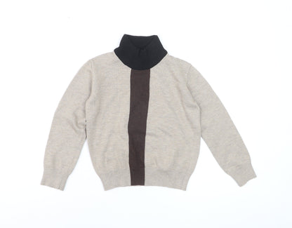 Harper James Boys Beige Brown Roll Neck Pullover Jumper Size 7 Years