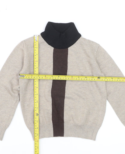 Harper James Boys Beige Brown Roll Neck Pullover Jumper Size 7 Years