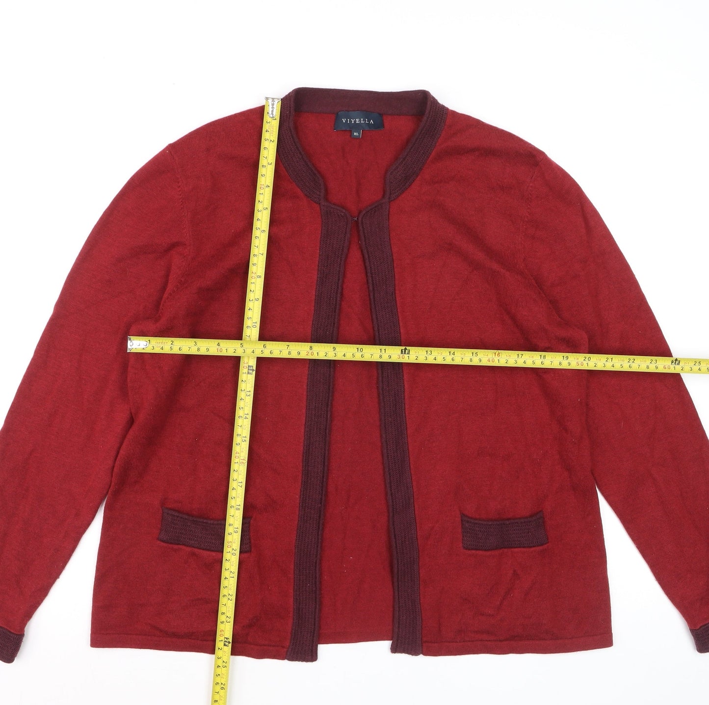 Viyella Women's Red Knit Cardigan XL Long Sleeve Open Front