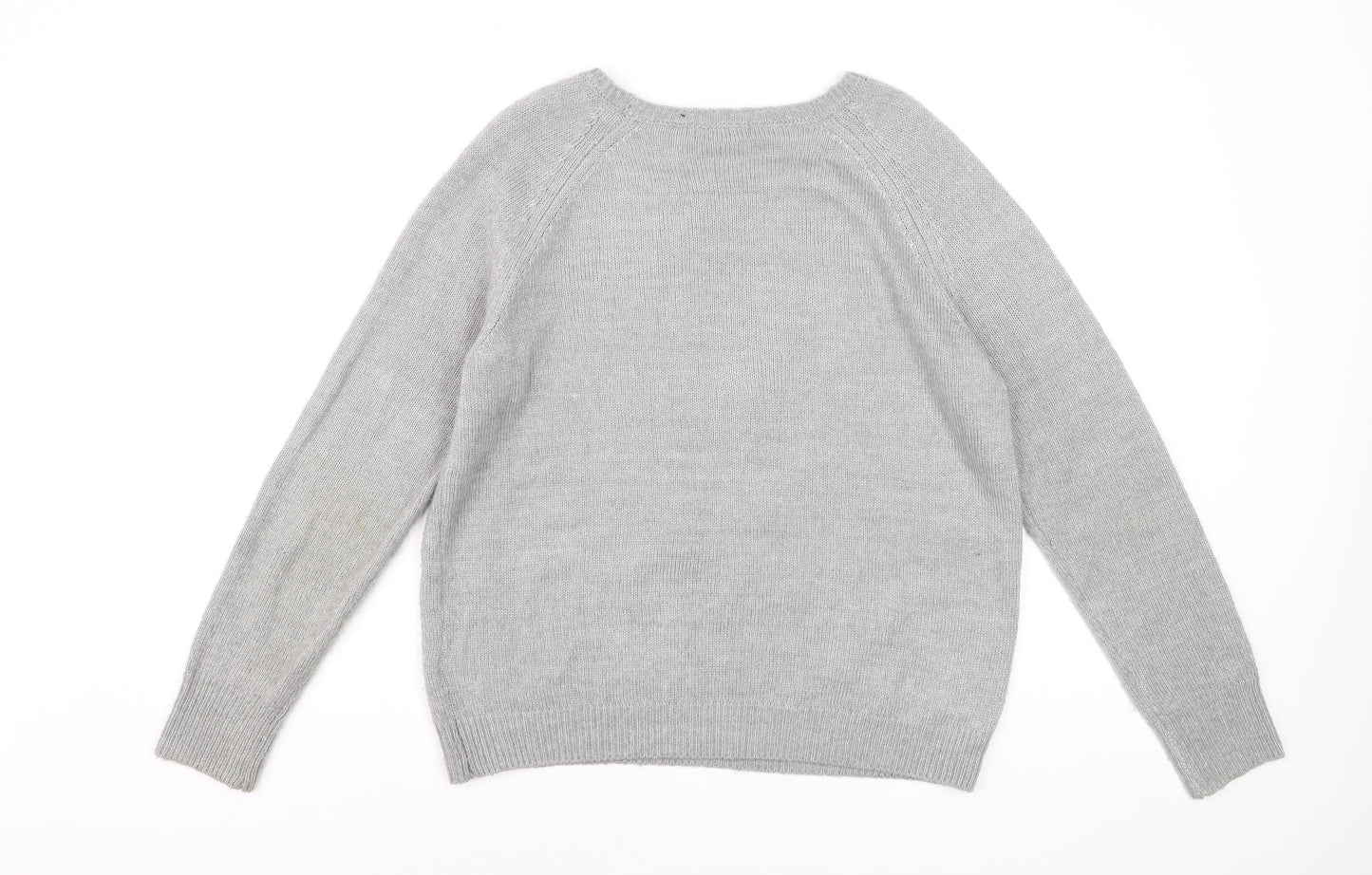 H&M Women Grey Beaded Animal Pullover Jumper Size 12