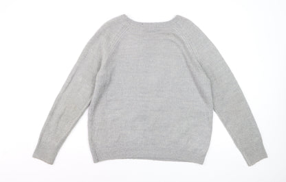H&M Women Grey Beaded Animal Pullover Jumper Size 12