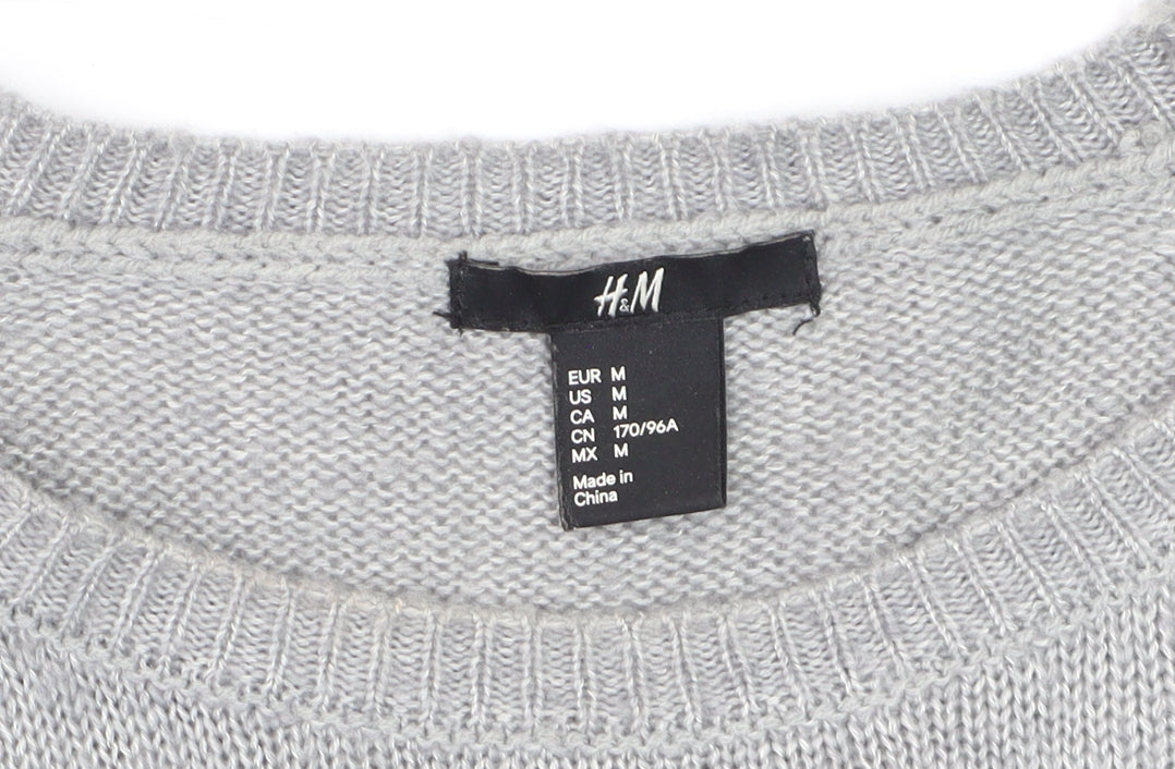 H&M Women Grey Beaded Animal Pullover Jumper Size 12