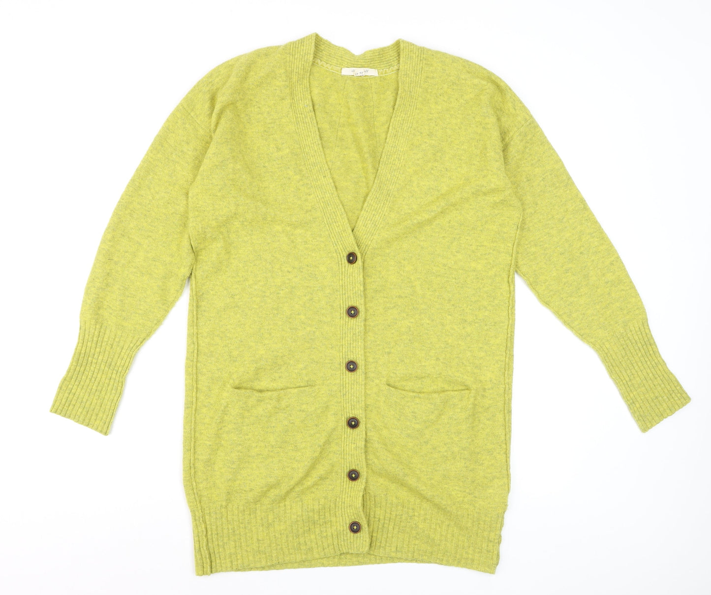 White Stuff Women’s Green Merino Wool Blend V-Neck Long Cardigan Size 12