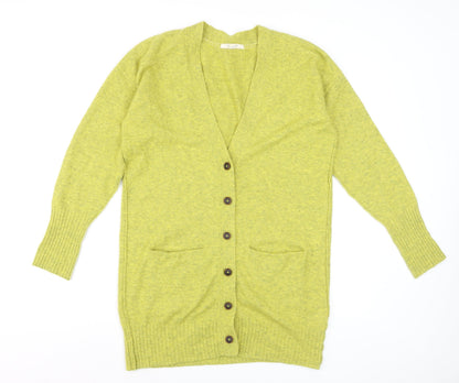 White Stuff Women’s Green Merino Wool Blend V-Neck Long Cardigan Size 12