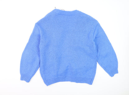 Wild Flower Women Blue Floral Knit Cardigan S V-Neck Long Sleeve