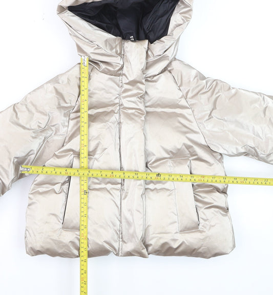 Zara Girls Beige Hooded Ski Puffer Jacket 8-9 Years Waterproof Down