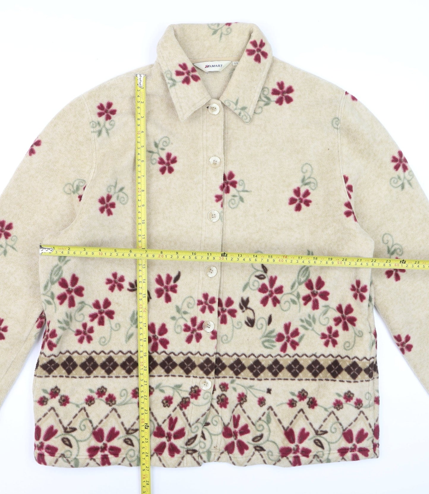 Damart Women Beige Floral Fleece Jacket Size 16 Button Front
