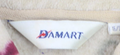 Damart Women Beige Floral Fleece Jacket Size 16 Button Front