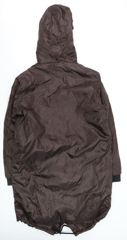 boohooMAN Men's Brown Hooded Long Parka Coat Size L Polyester Casual