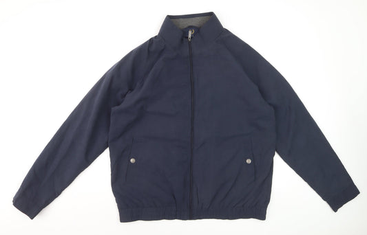 Lincoln Men's Blue Bomber Jacket L Full Zip Elastic Waist