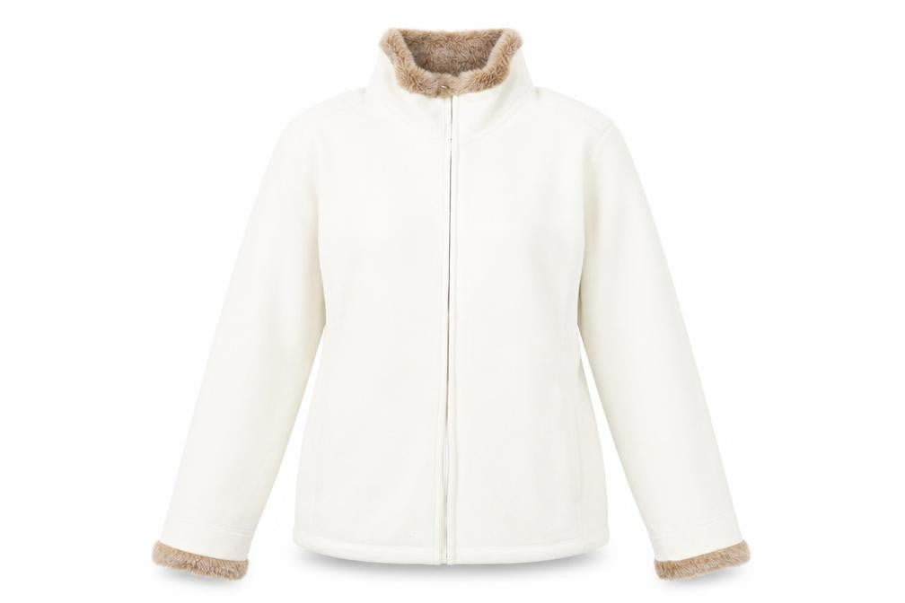 Estudio Womens Ivory Faux Fur Trim Fleece Jacket L