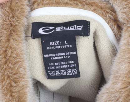 Estudio Womens Ivory Faux Fur Trim Fleece Jacket L