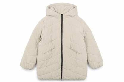 Front view of Zara girls’ beige long hooded puffer jacket coat 11-12 years