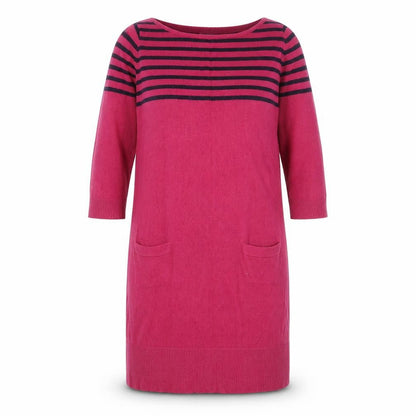 Boden Women Pink Striped Wool Jumper Dress UK 12 3/4 Sleeve Knit