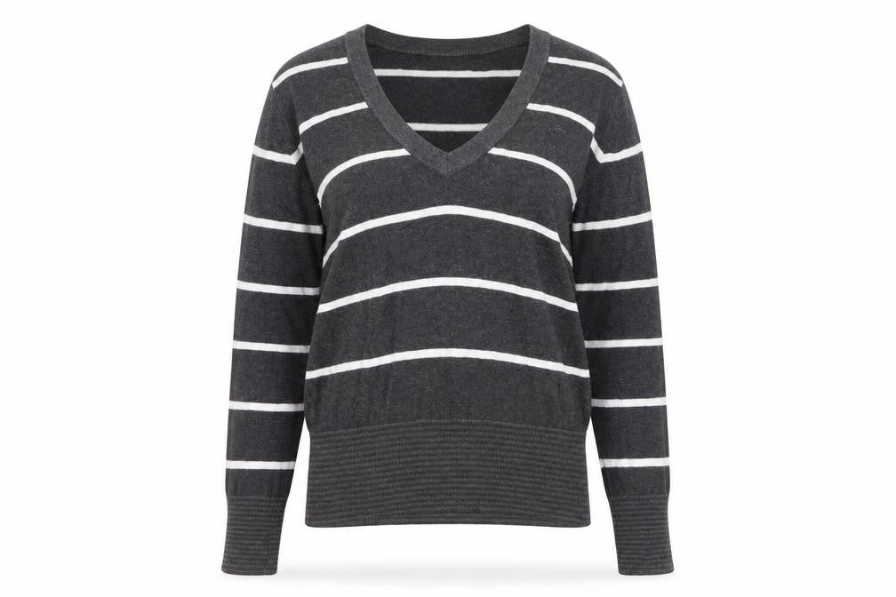 Kartel Women’s Grey Striped V-Neck Cotton Knit Jumper Size 12