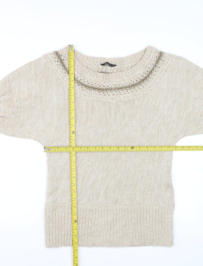 Dorothy Perkins Women Beige Short Sleeve Knit Jumper Size 14