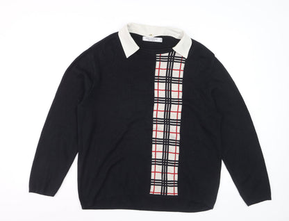 Anne Cramond Men's Black Collared Check Knit Jumper XL