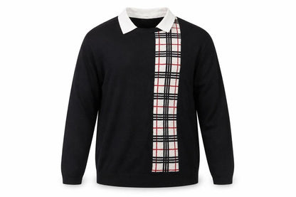 Anne Cramond Men's Black Collared Check Knit Jumper XL