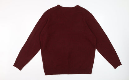 James Pringle Men's Red Wool V-Neck Jumper XL Classic Knitwear